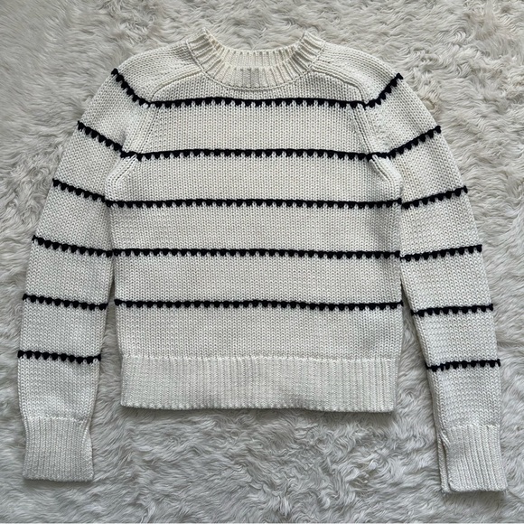Madewell Sweater Textured Cotton Crewneck in Stripe Bright Ivory Navy Stripe S - Picture 4 of 13